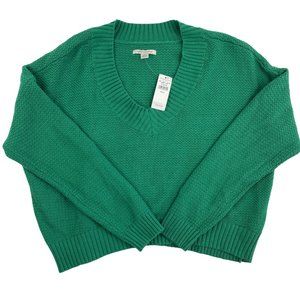 American Eagle Waffle Knit Green Crop Sweater M